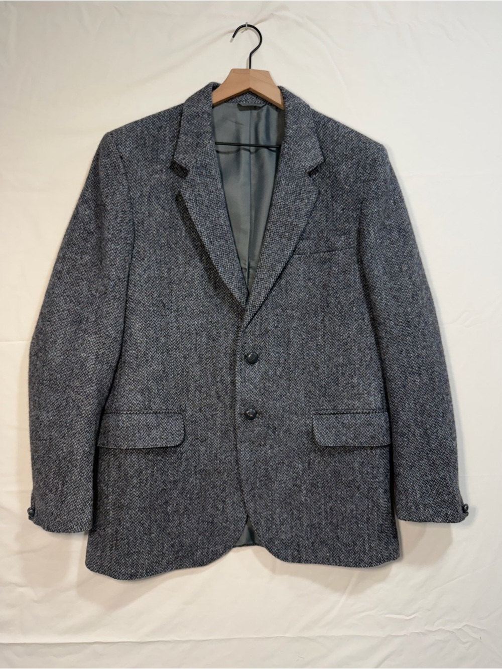 Vintage Harris Tweed J02 Kenton Gray Barleycorn Wool Blazer Sport Coat 40R